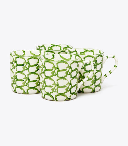 Tory Burch Spongeware Mug, Set of 4 - Green/Smoke