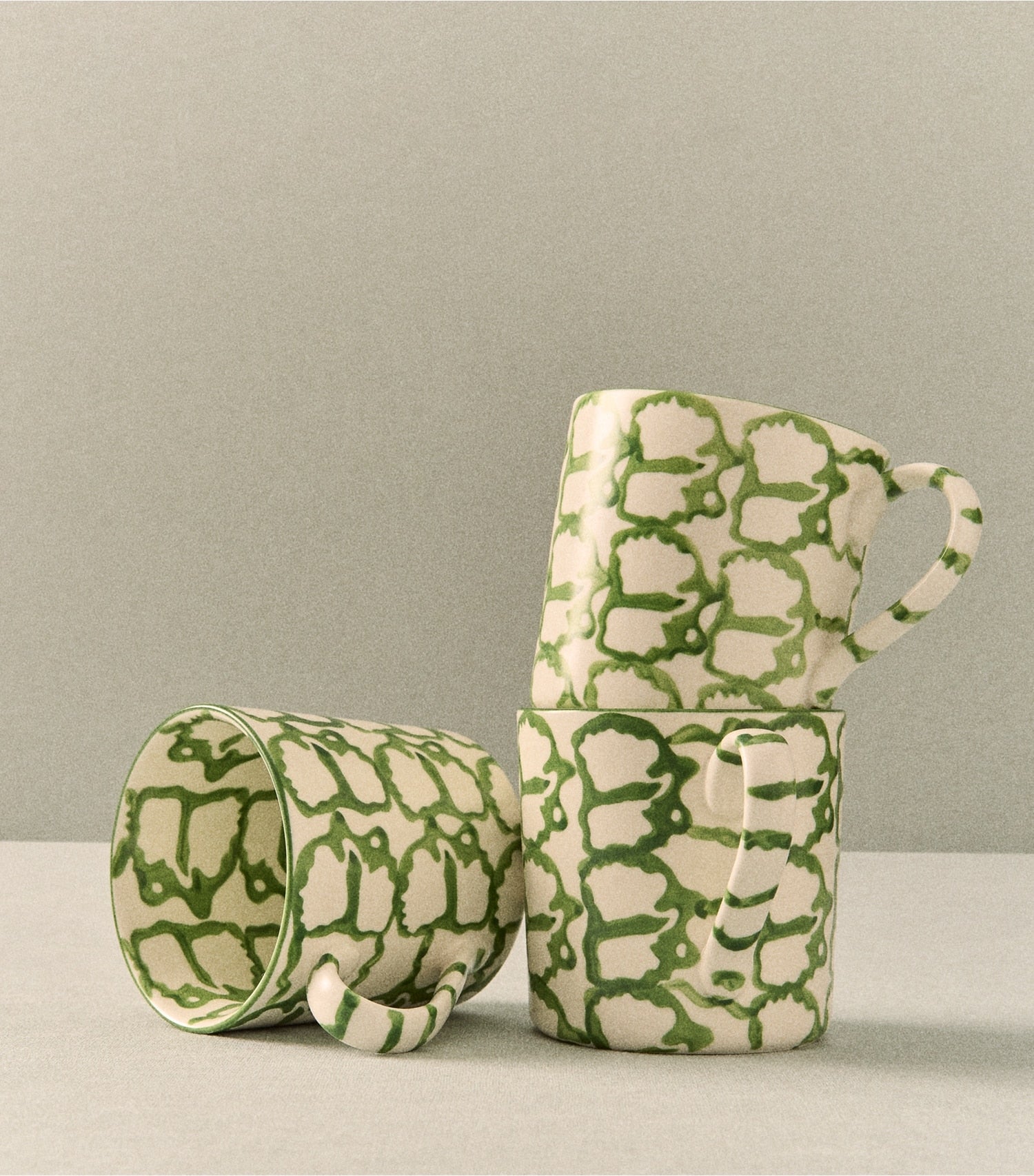 Tory Burch Spongeware Mug, Set of 4 - Green/Smoke