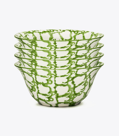 Tory Burch Spongeware Small Bowl, Set of 4 - Green/Smoke