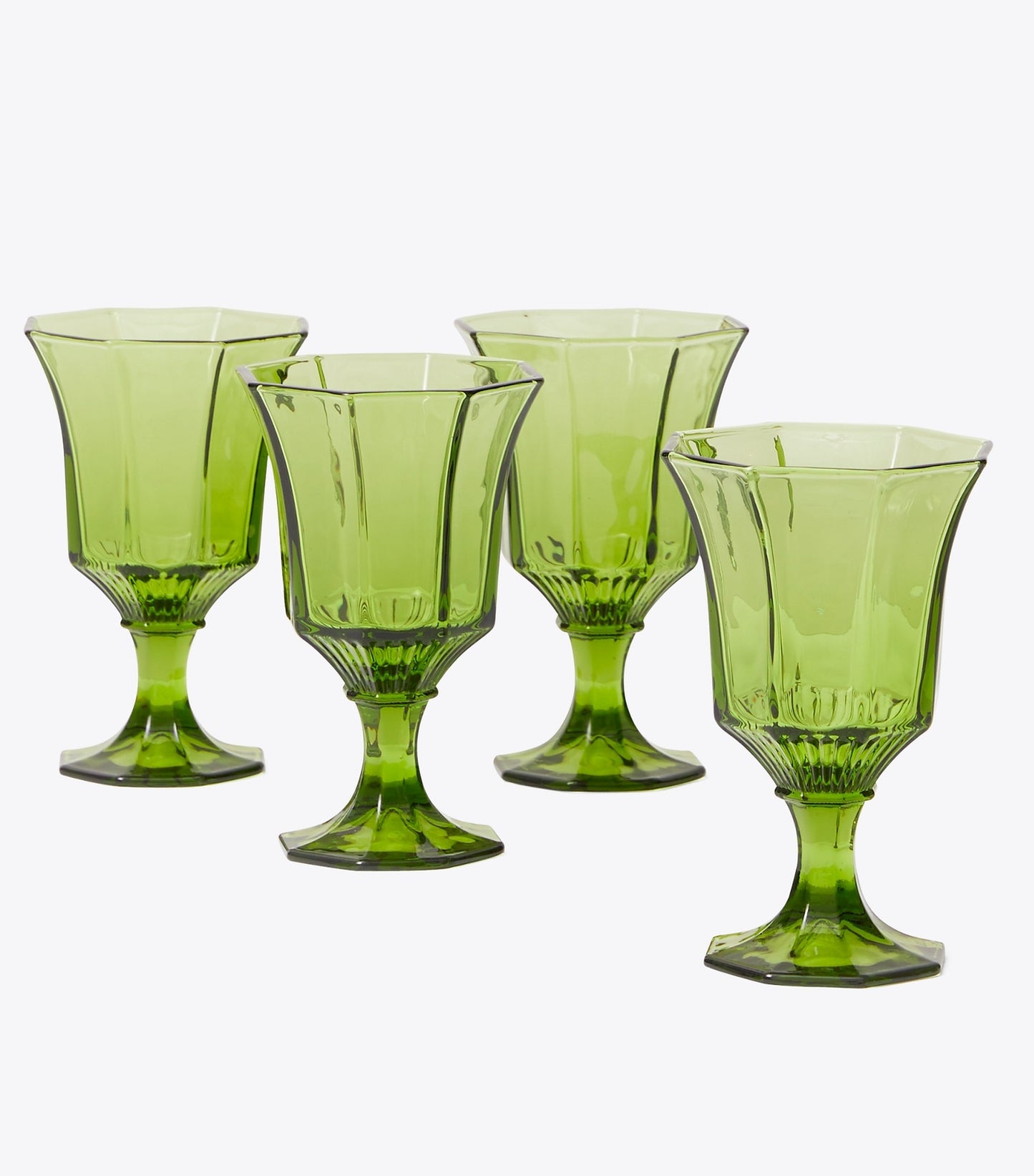 Tory Burch Pressed-Glass Wine Glass, Set of 4 - Green