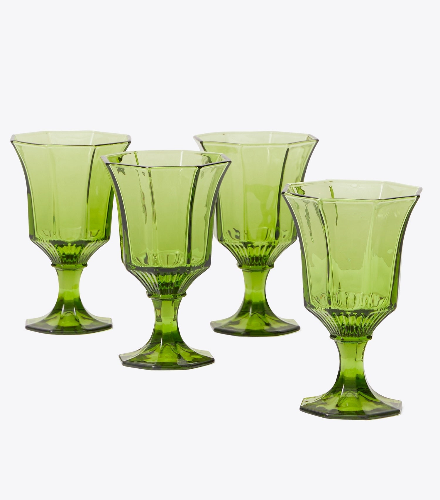 Tory Burch Pressed-Glass Wine Glass, Set of 4 - Green