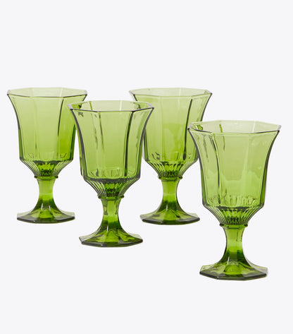 Tory Burch Pressed-Glass Wine Glass, Set of 4 - Green