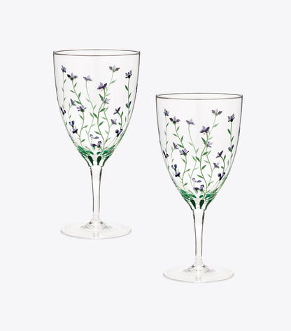 Tory Burch Jolie Fleur Water Glass, Set of 2 - Clear / Multi