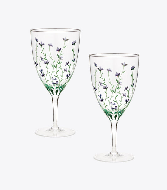Tory Burch Jolie Fleur Water Glass, Set of 2 - Clear / Multi