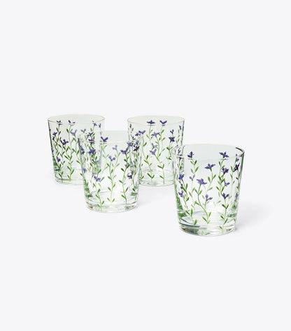 Tory Burch Jolie Fleur Double Old Fashioned Glass, Set Of 4 - Purple Multi