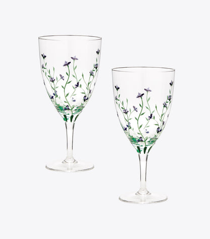 Tory Burch Jolie Fleur Wine Glass, Set of 2 - Clear / Multi