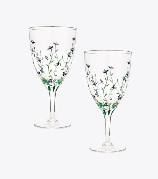 Tory Burch Jolie Fleur Wine Glass, Set of 2 - Clear / Multi