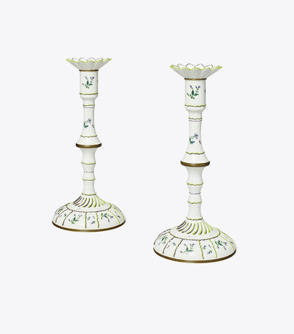 Tory Burch Jolie Fleur Candlesticks, Set Of 2 - New Ivory