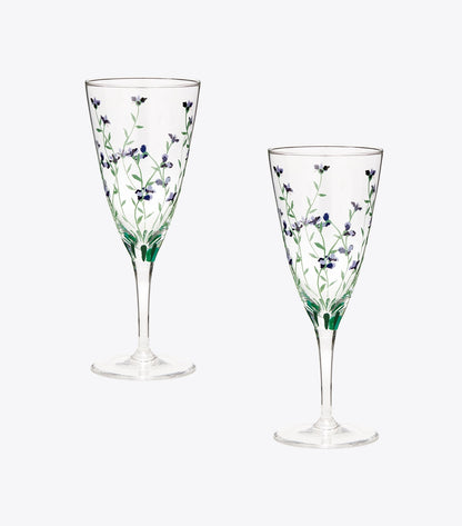 Tory Burch Jolie Fleur Champagne Glass, Set of 2 - Clear / Multi