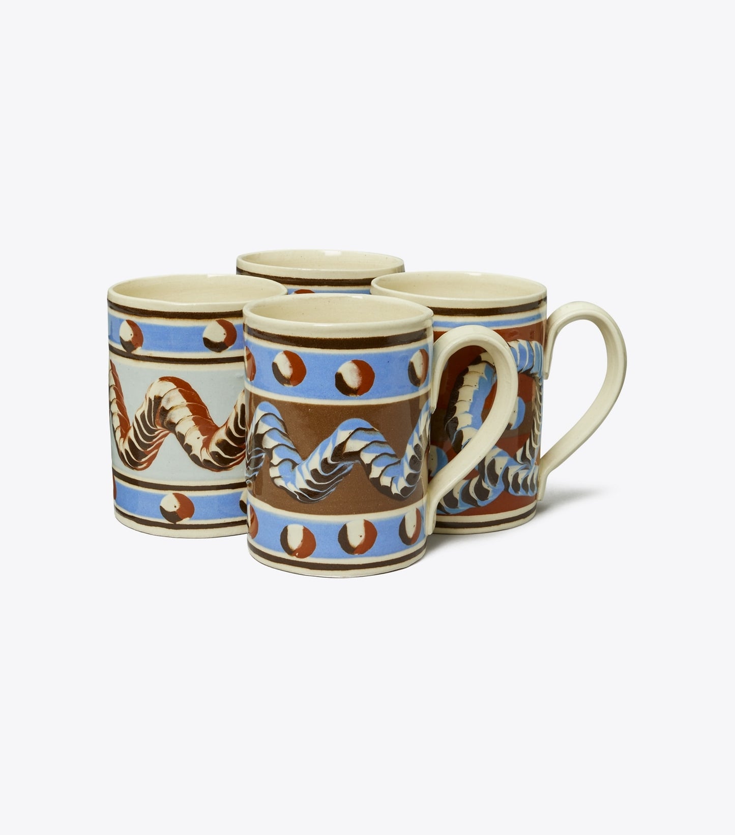 Tory Burch Mochaware Mug, Set of 4 - Brown / Blue