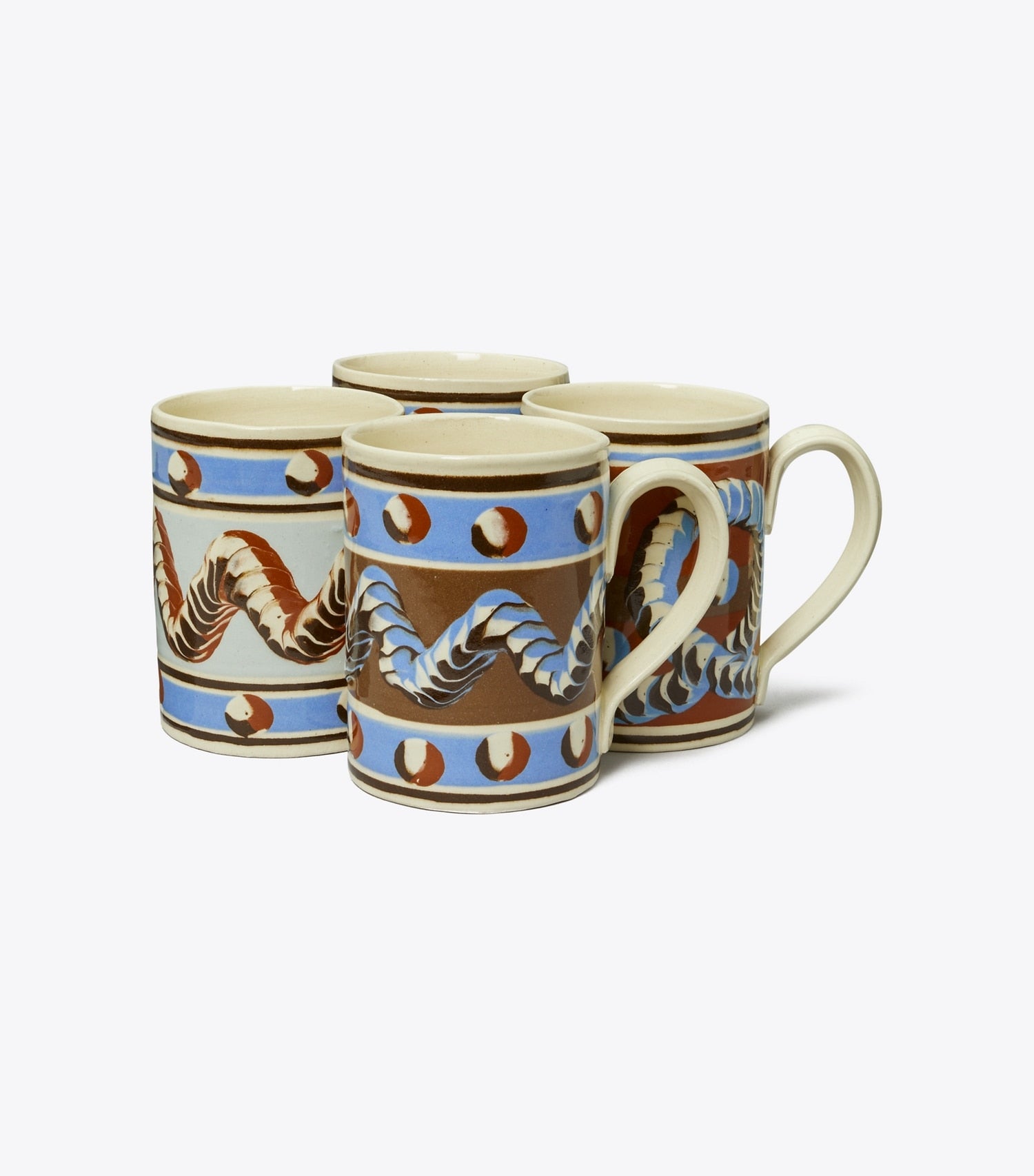 Tory Burch Mochaware Mug, Set of 4 - Brown / Blue