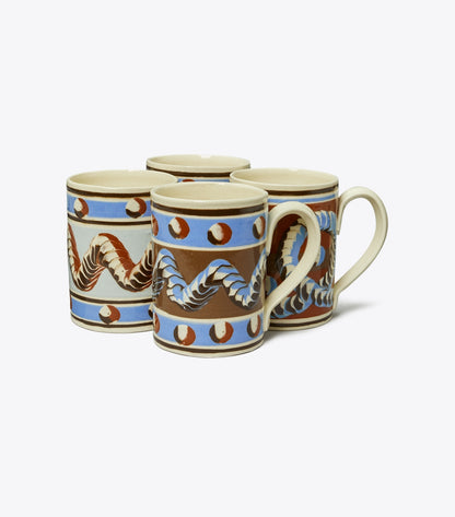 Tory Burch Mochaware Mug, Set of 4 - Brown / Blue