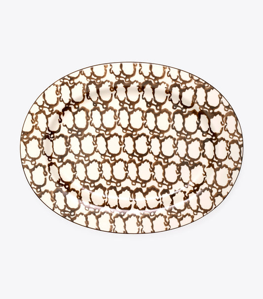 Tory Burch Spongeware Oval Serving Platter - Brown / Smoke