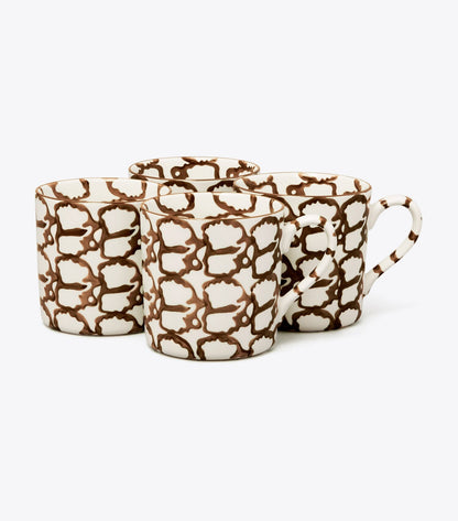 Tory Burch Spongeware Mug, Set of 4 - Brown/Smoke Ring