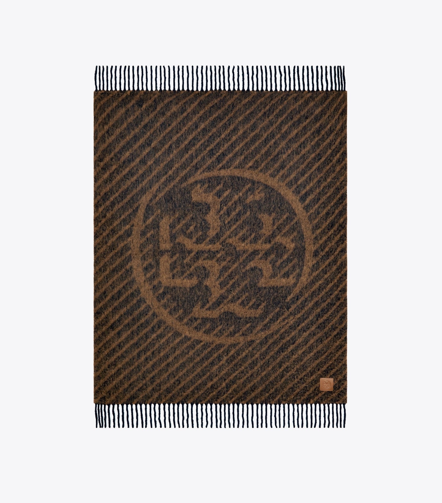 Tory Burch Logo Stripe Bouclé Blanket - Navy / Brown