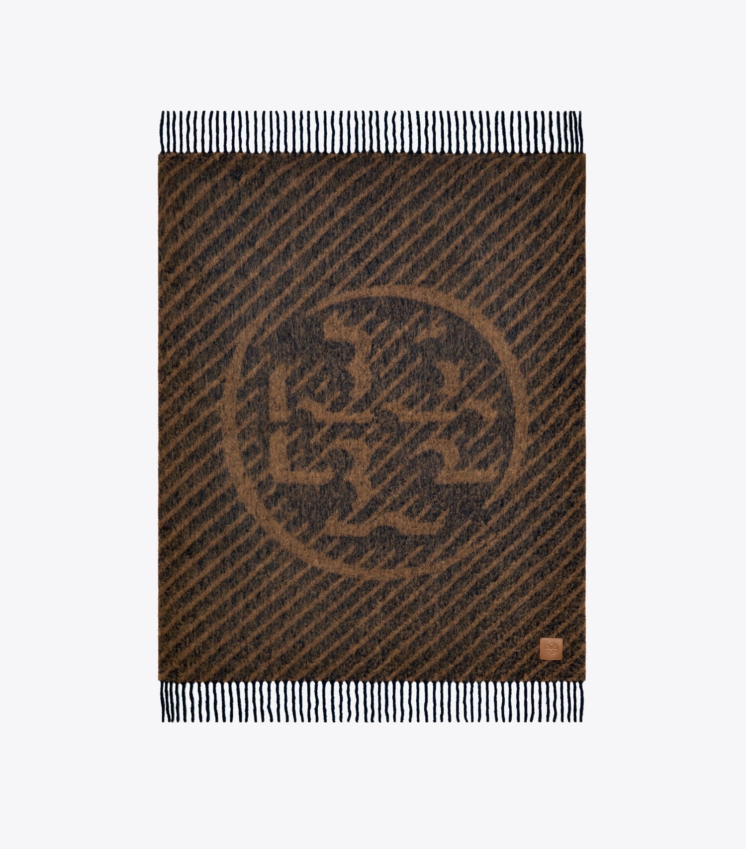 Tory Burch Logo Stripe Bouclé Blanket - Navy / Brown