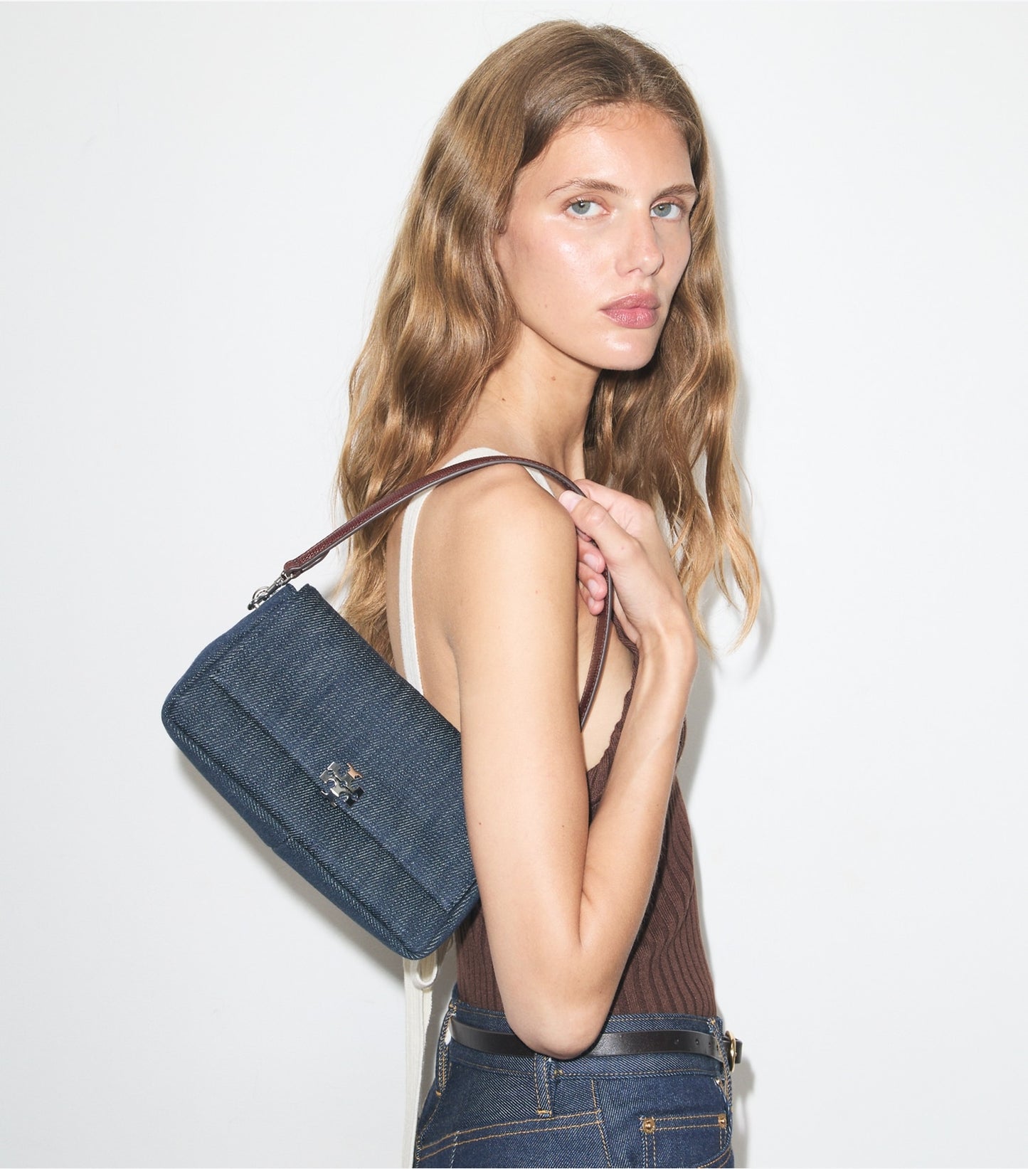 Tory Burch Small Charlie Denim Shoulder Bag - Midnight