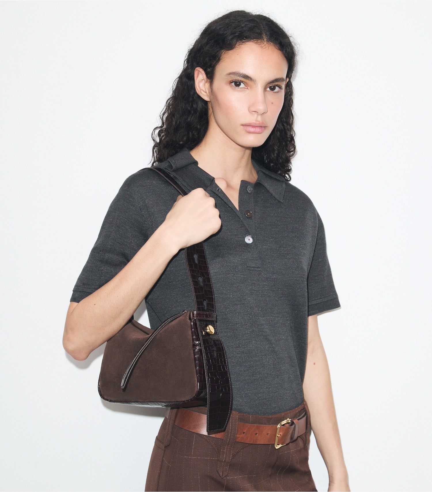 Tory Burch Small Romy Suede Shoulder Bag - Dark Cocoa