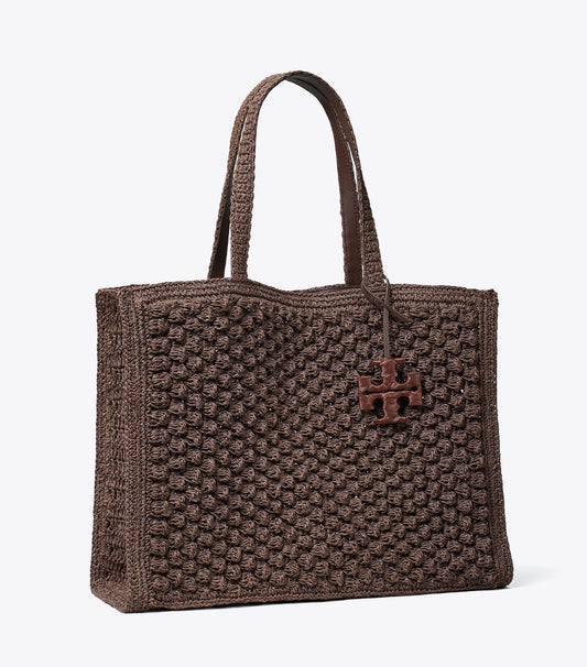 Tory Burch Large Ella Hand-Crocheted Popcorn Tote - Dark Cocoa