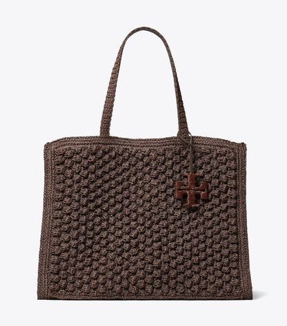 Tory Burch Large Ella Hand-Crocheted Popcorn Tote - Dark Cocoa