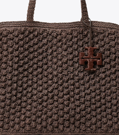Tory Burch Large Ella Hand-Crocheted Popcorn Tote - Dark Cocoa