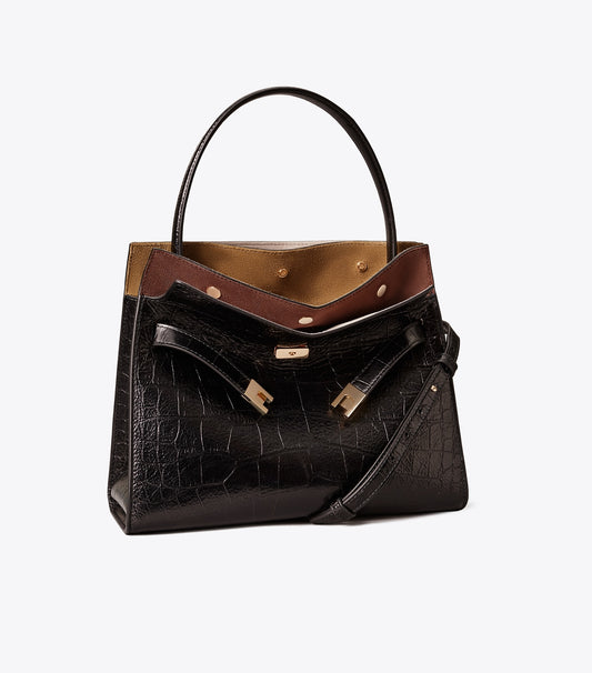 Tory Burch Small Lee Radziwill Embossed Double Bag - Black