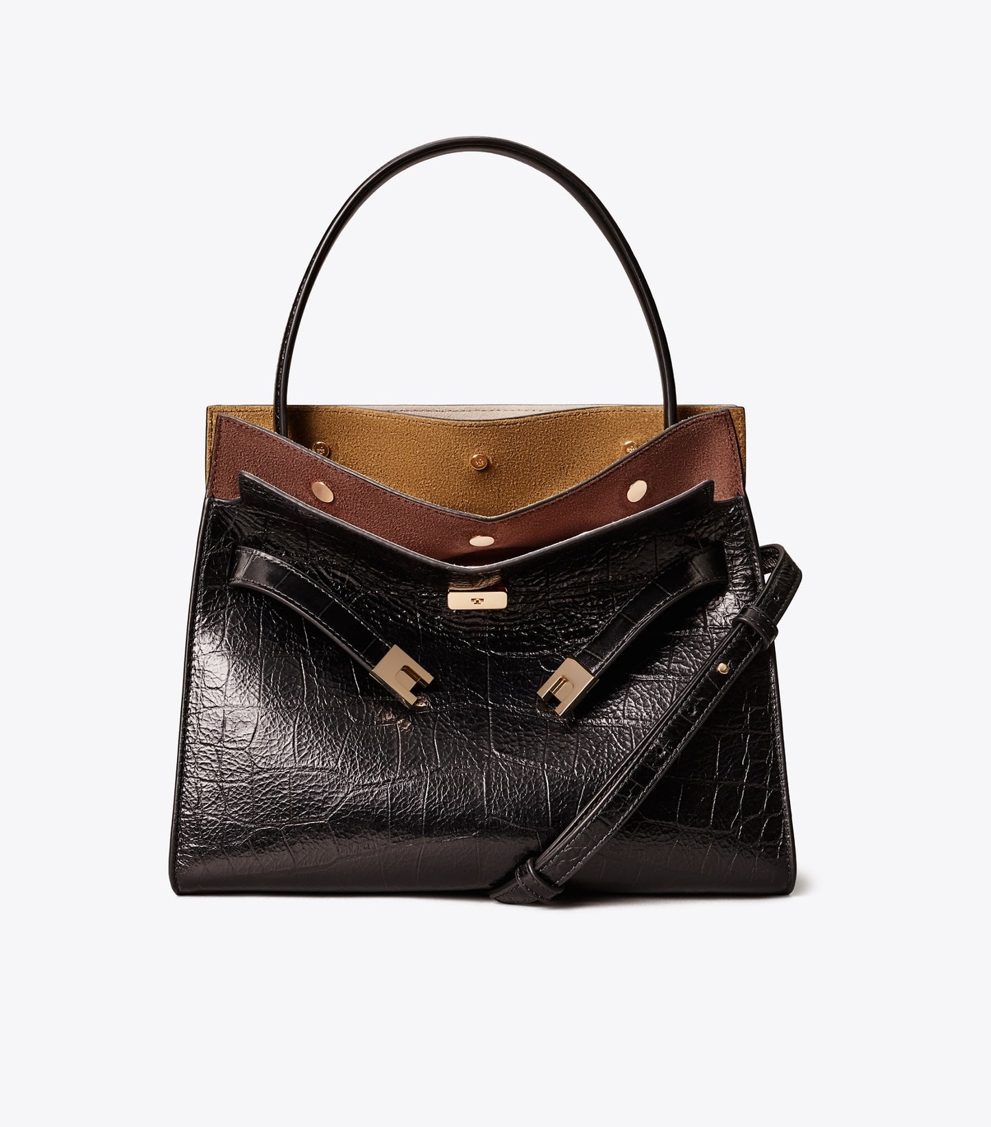 Tory Burch Small Lee Radziwill Embossed Double Bag - Black