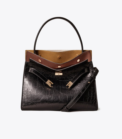 Tory Burch Small Lee Radziwill Embossed Double Bag - Black
