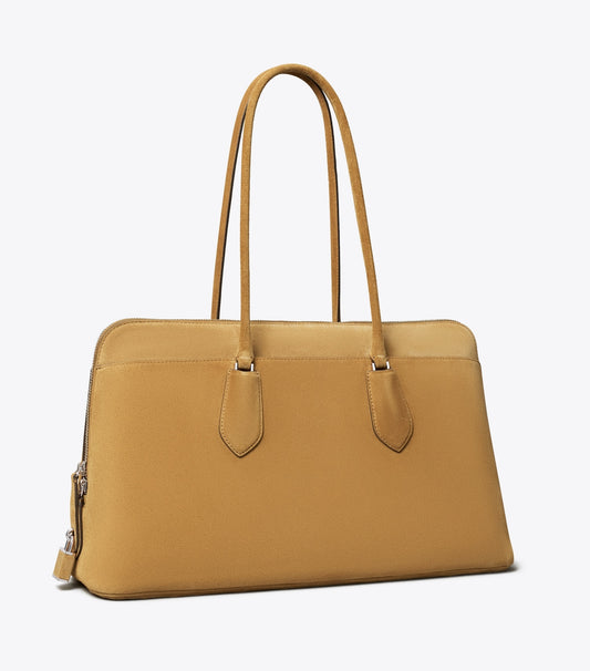 Tory Burch Lock Suede Satchel - Toffee