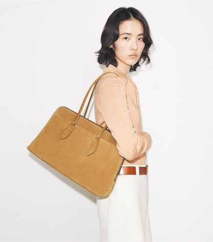 Tory Burch Lock Suede Satchel - Toffee