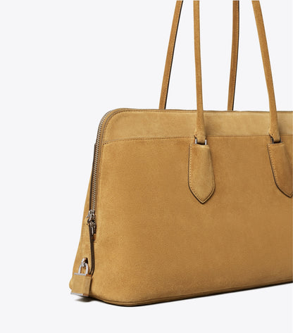 Tory Burch Lock Suede Satchel - Toffee