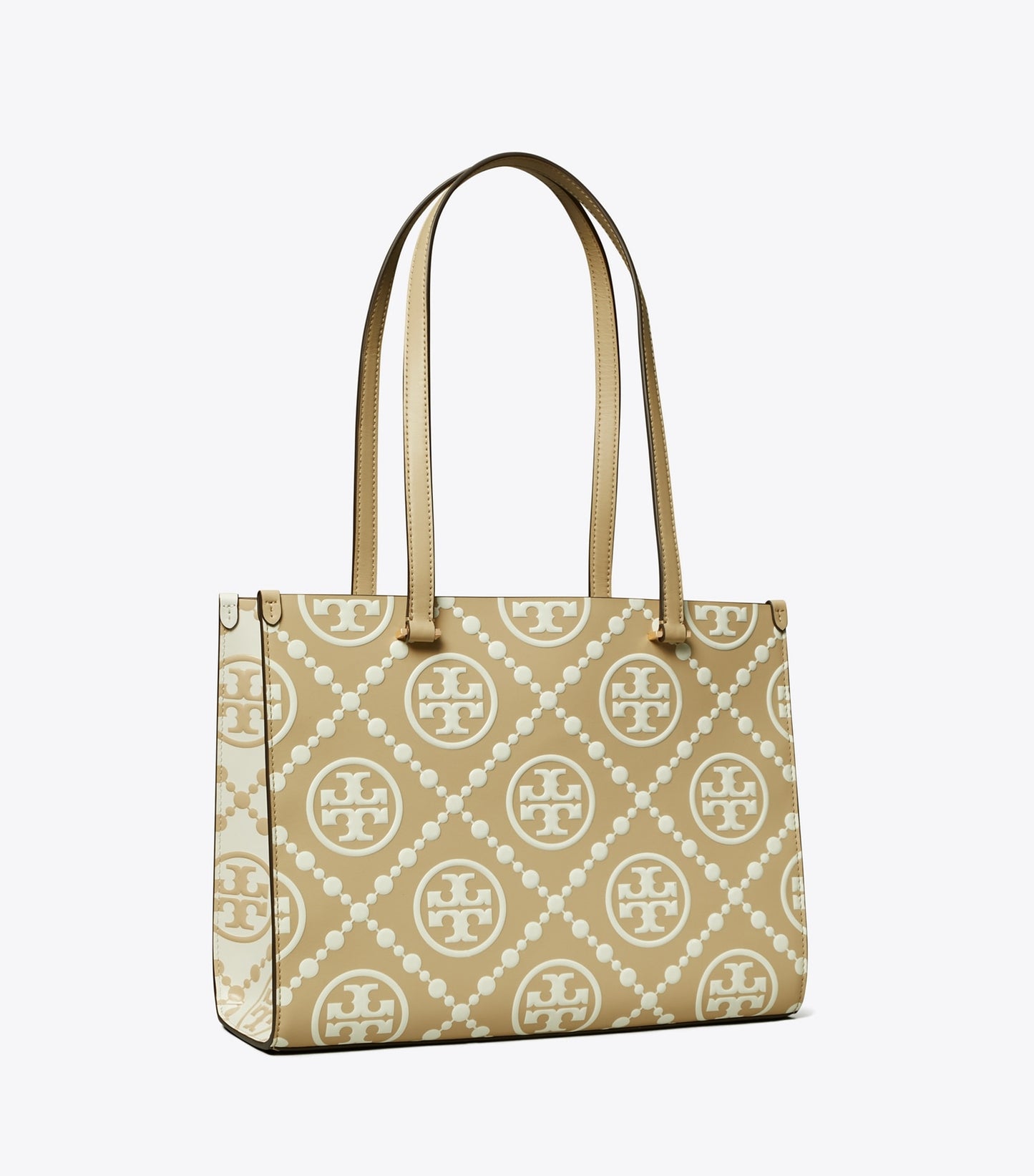 Tory Burch T Monogram Contrast Embossed Small Tote - Beige