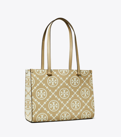 Tory Burch T Monogram Contrast Embossed Small Tote - Beige