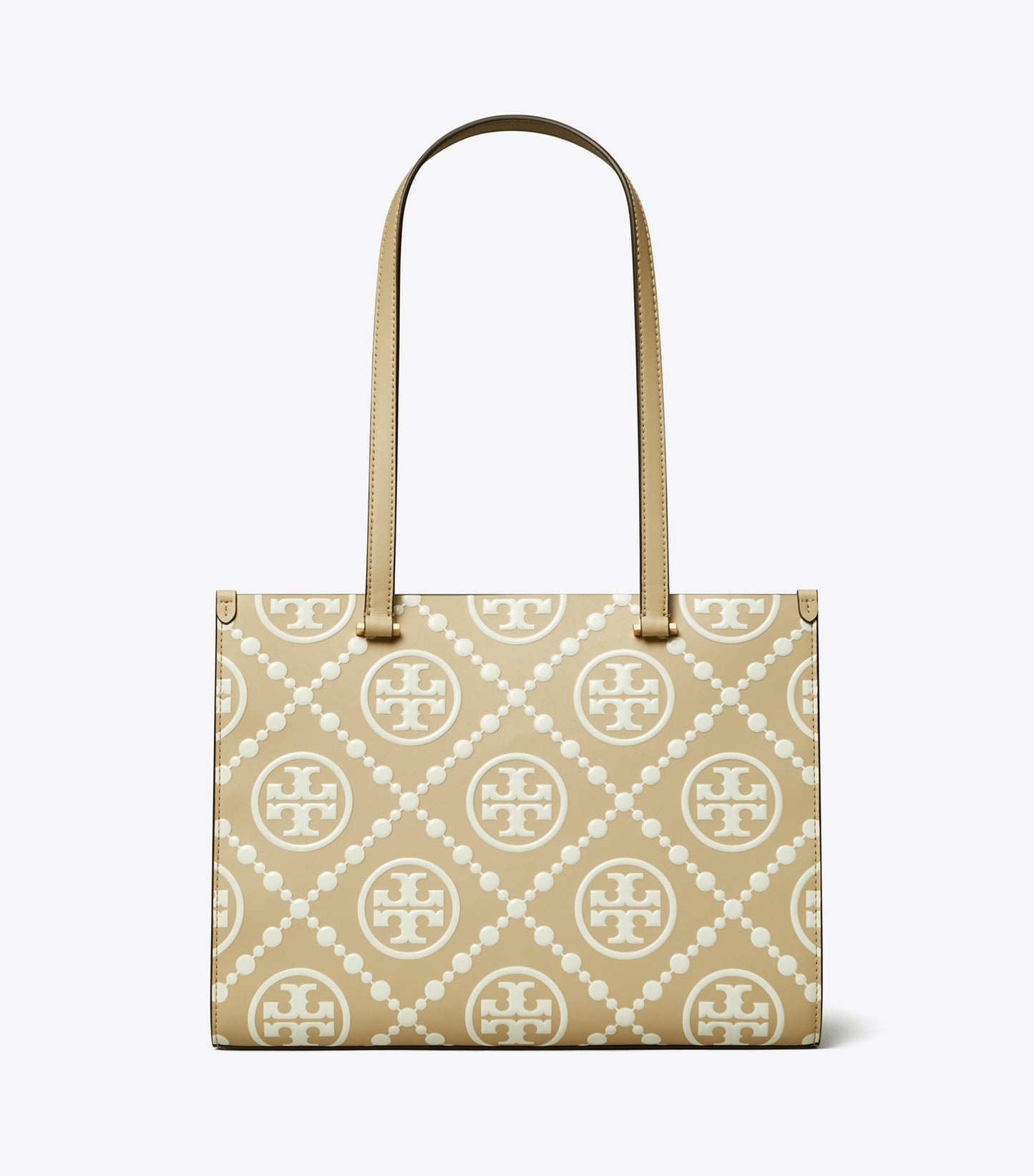 Tory Burch T Monogram Contrast Embossed Small Tote - Beige