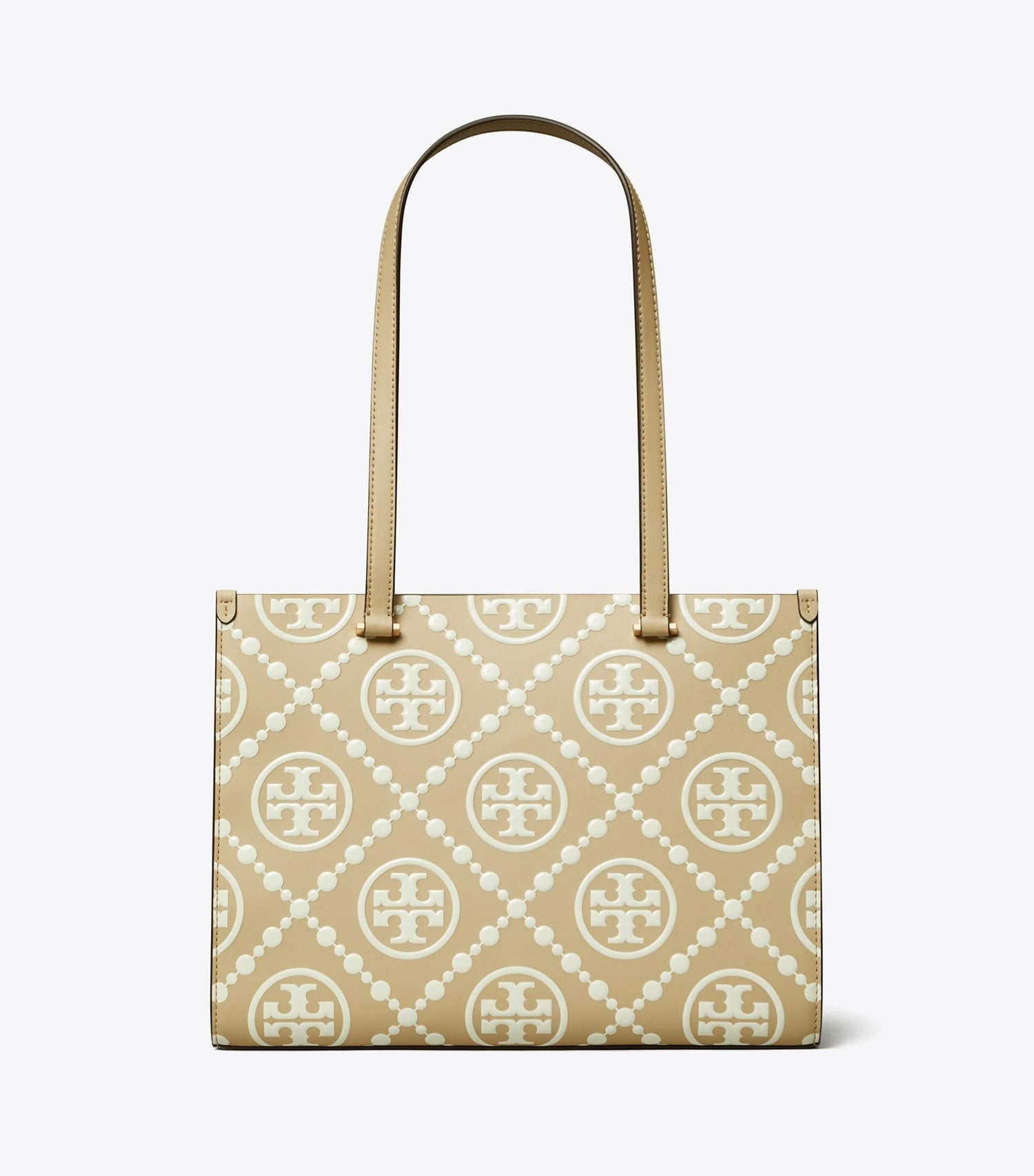 Tory Burch T Monogram Contrast Embossed Small Tote - Beige