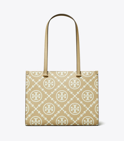 Tory Burch T Monogram Contrast Embossed Small Tote - Beige