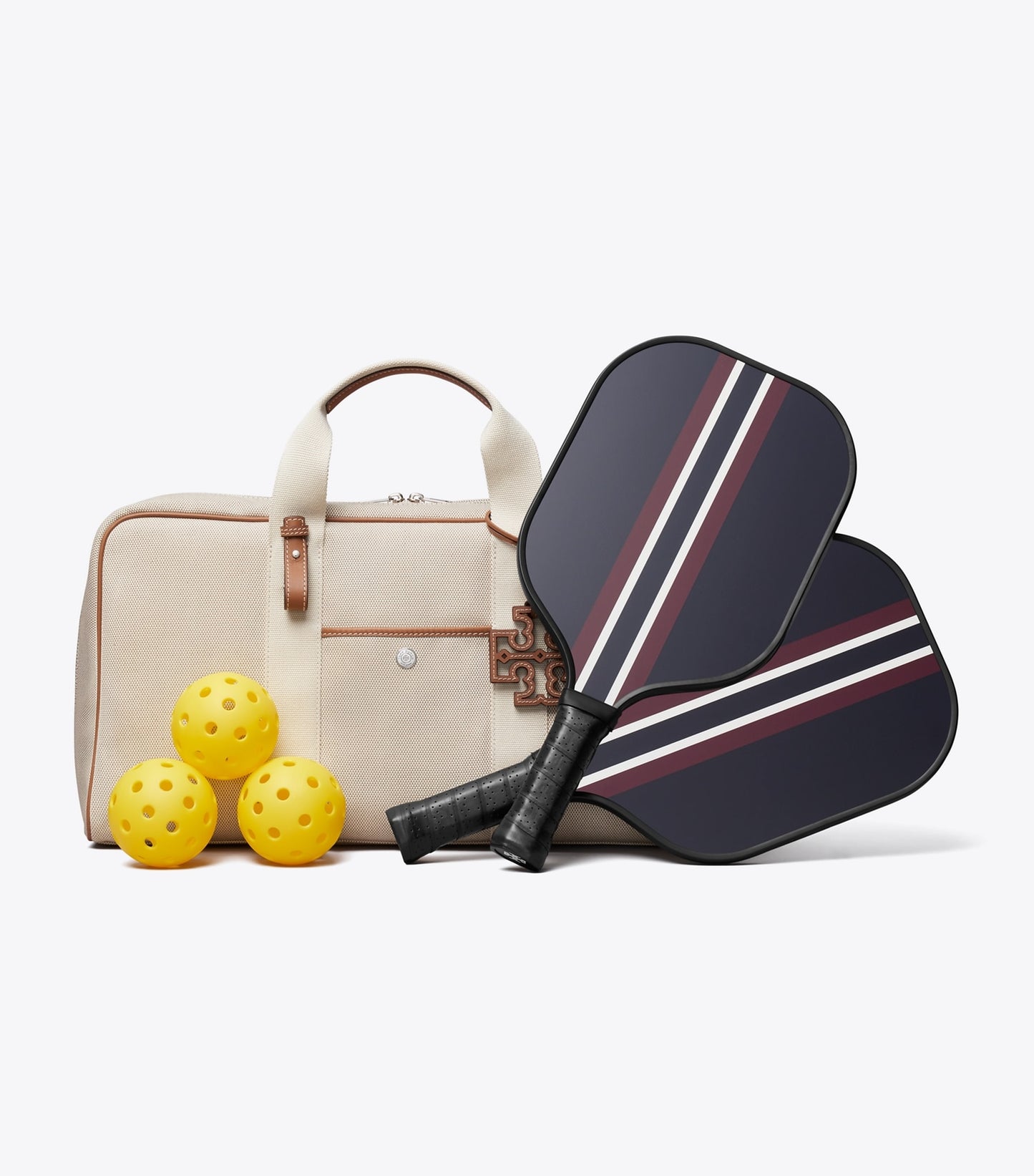 Tory Burch Two-Tone Canvas Pickleball Tote - Natural / Brown