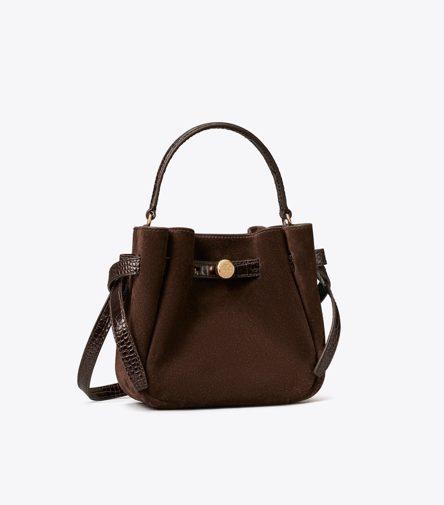 Tory Burch Mini Romy Suede Bucket Bag - Dark Cocoa
