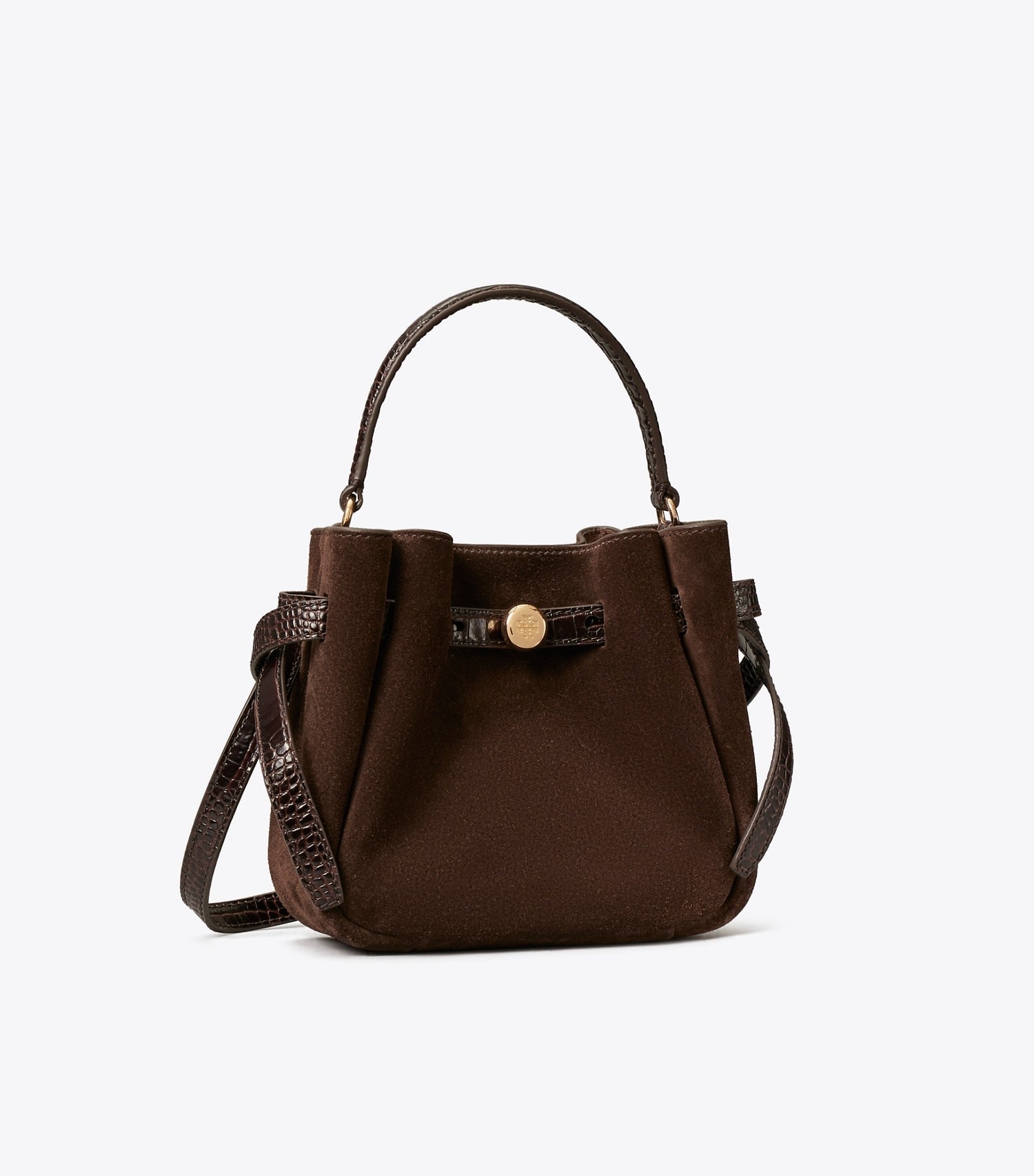 Tory Burch Mini Romy Suede Bucket Bag - Dark Cocoa