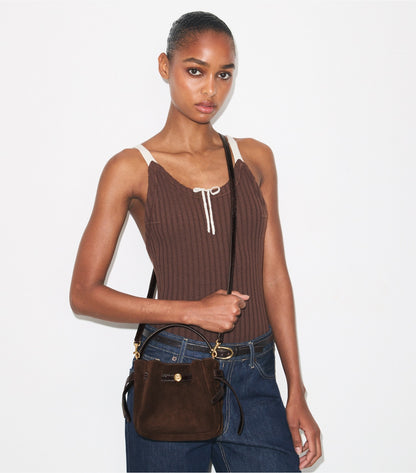 Tory Burch Mini Romy Suede Bucket Bag - Dark Cocoa