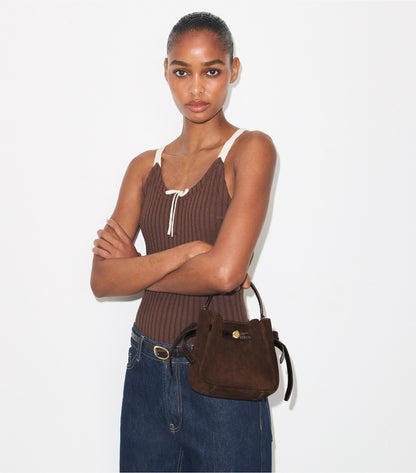 Tory Burch Mini Romy Suede Bucket Bag - Dark Cocoa