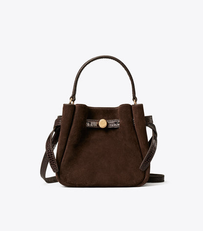 Tory Burch Mini Romy Suede Bucket Bag - Dark Cocoa