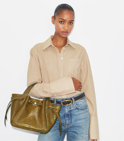 Tory Burch Small Romy Croc-Embossed Tote - Shroom