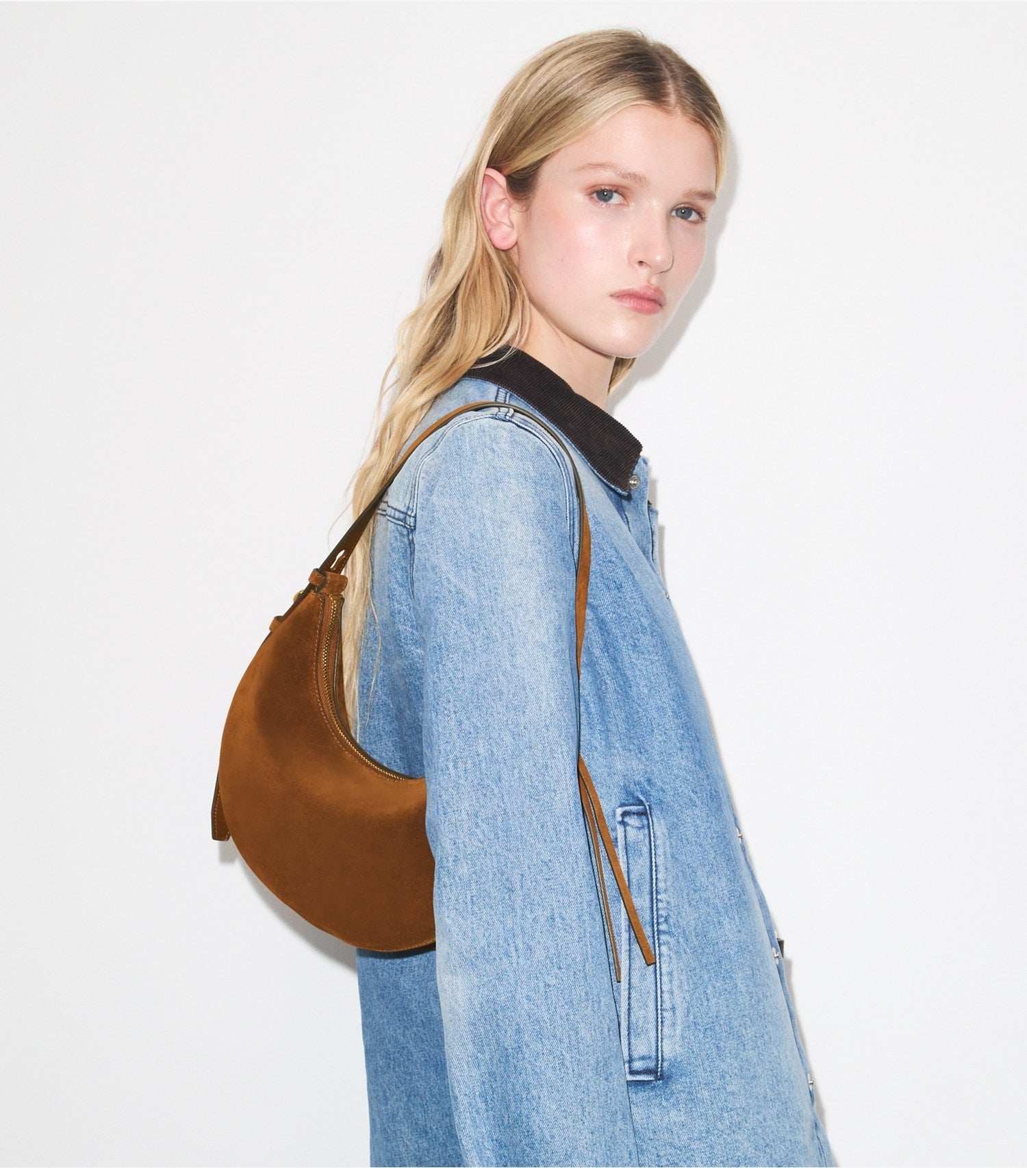 Tory Burch Romy Suede Half Moon Bag - Caramel
