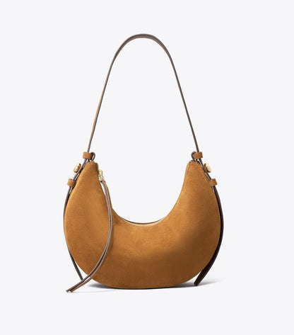 Tory Burch Romy Suede Half Moon Bag - Caramel