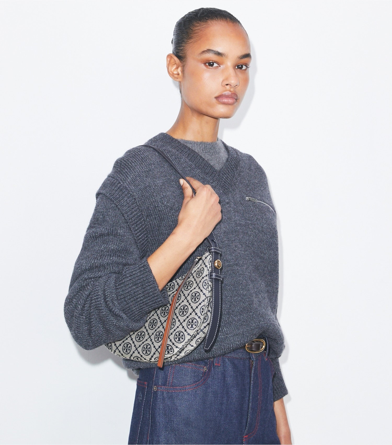 Tory Burch T Monogram Romy Half Moon Bag - Tory Navy
