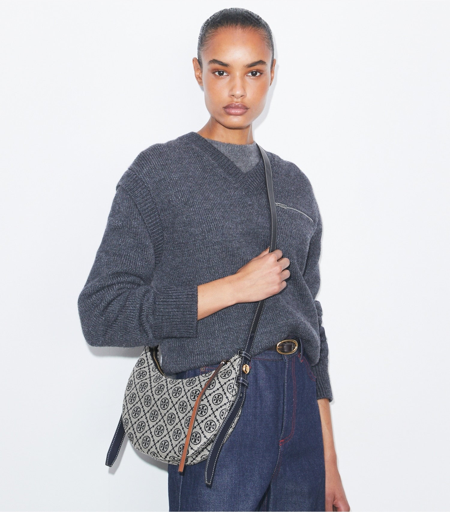Tory Burch T Monogram Romy Half Moon Bag - Tory Navy