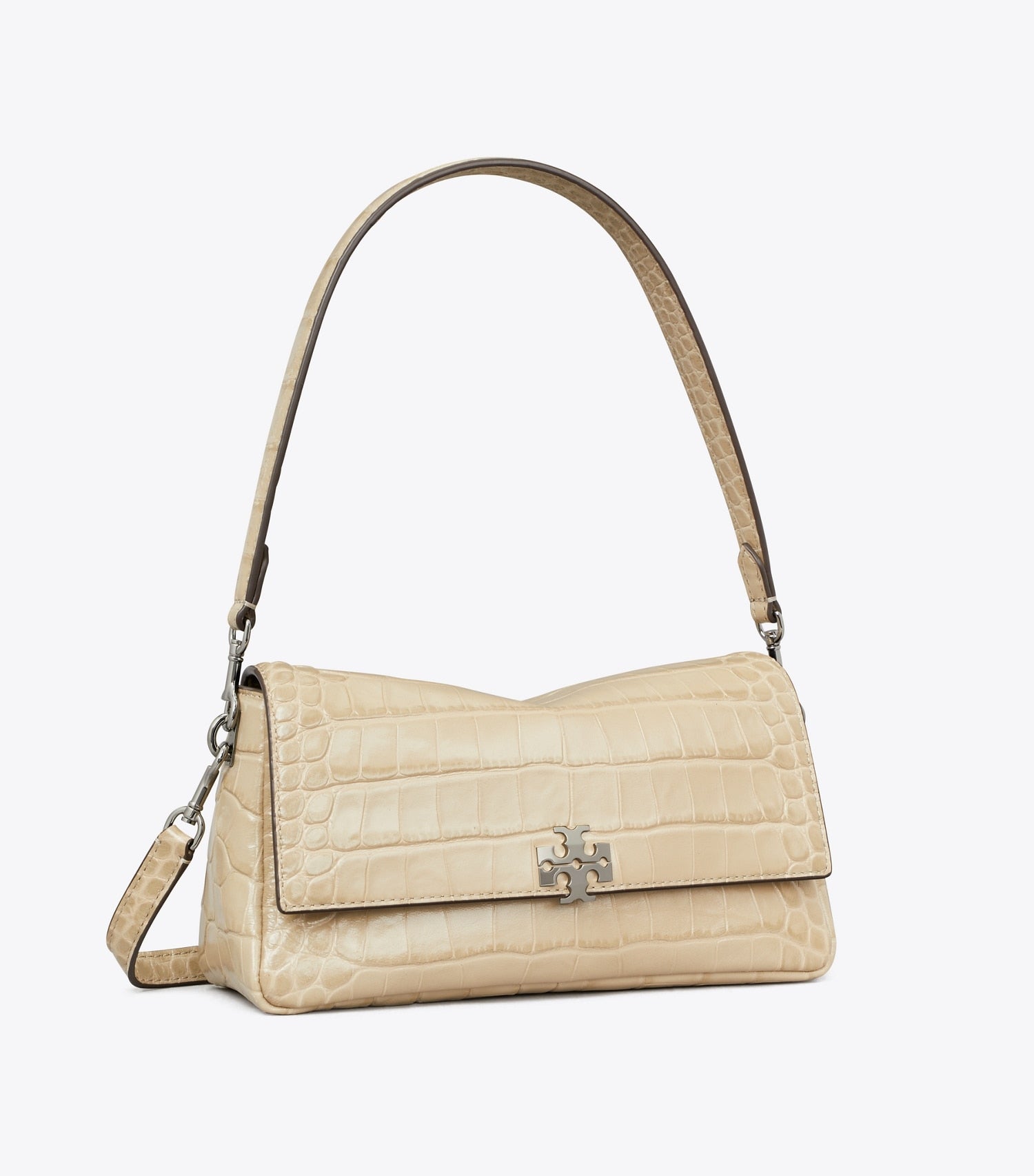 Tory Burch Small Charlie Croc-Embossed Shoulder Bag - Light Hickory