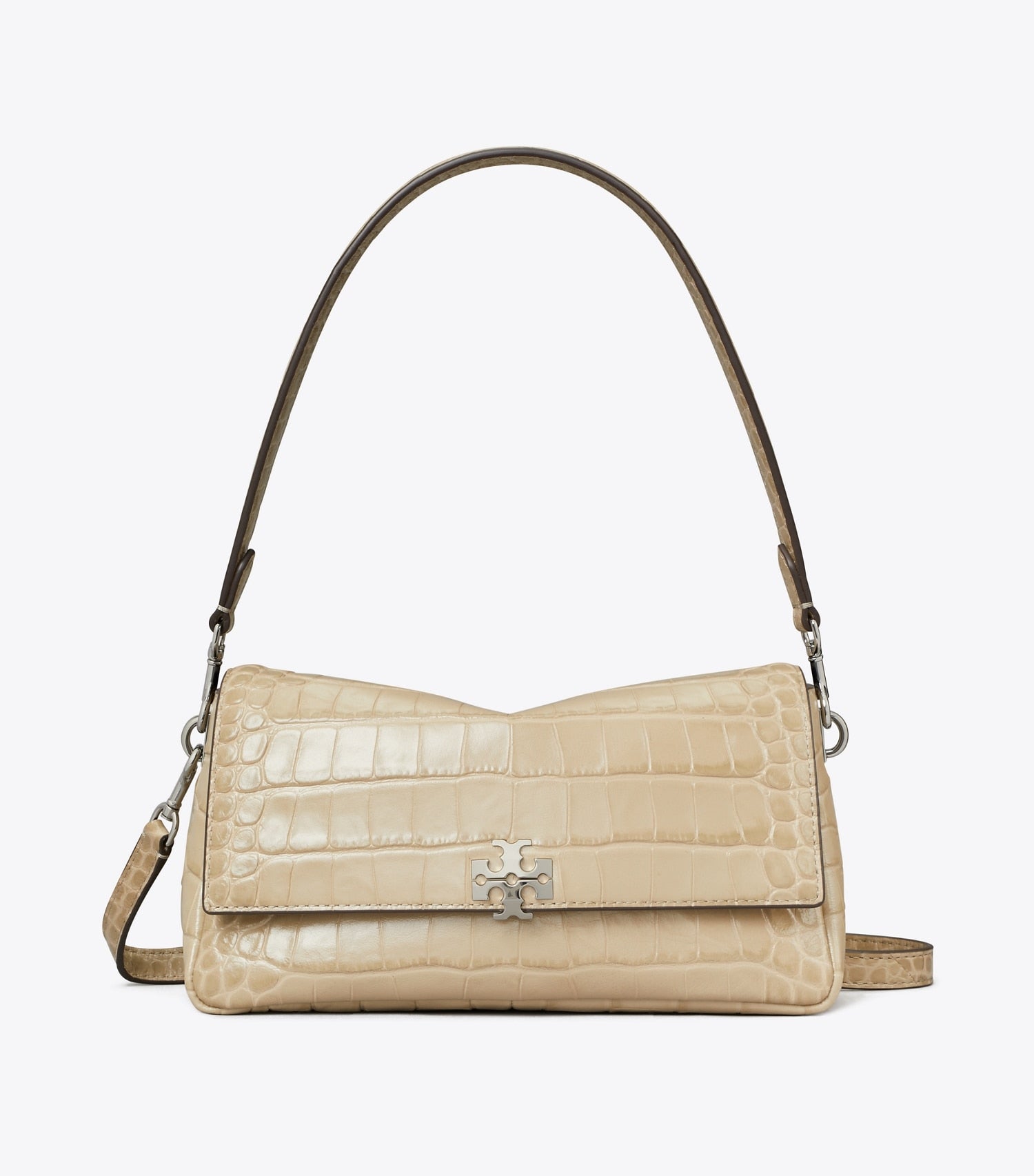Tory Burch Small Charlie Croc-Embossed Shoulder Bag - Light Hickory