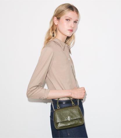 Tory Burch Mini Charlie Quilted Top-Handle Crossbody - Dark Olive